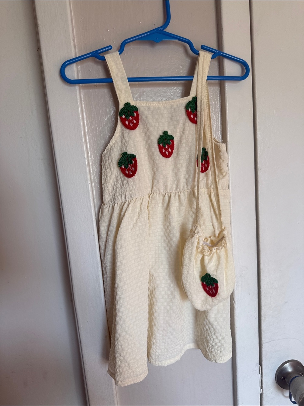 LOFT Cream Sundress with Red & Green Strawberry Embroidery